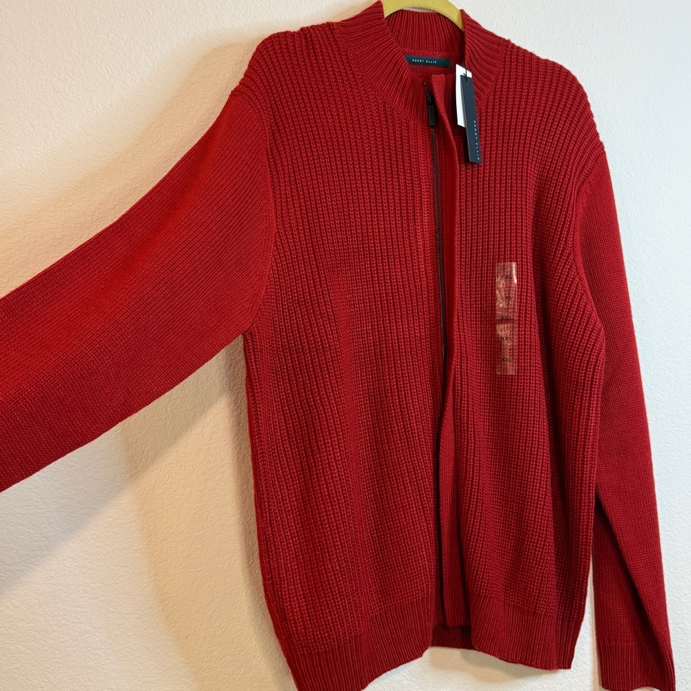 🆕 Perry Ellis Red Dahlia Full-Zip Knit Sweater XXL – 🆕
